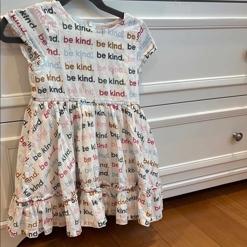 Pink Chicken Girls 'Be Kind' Multicolor Text Cotton Dress - White Base
